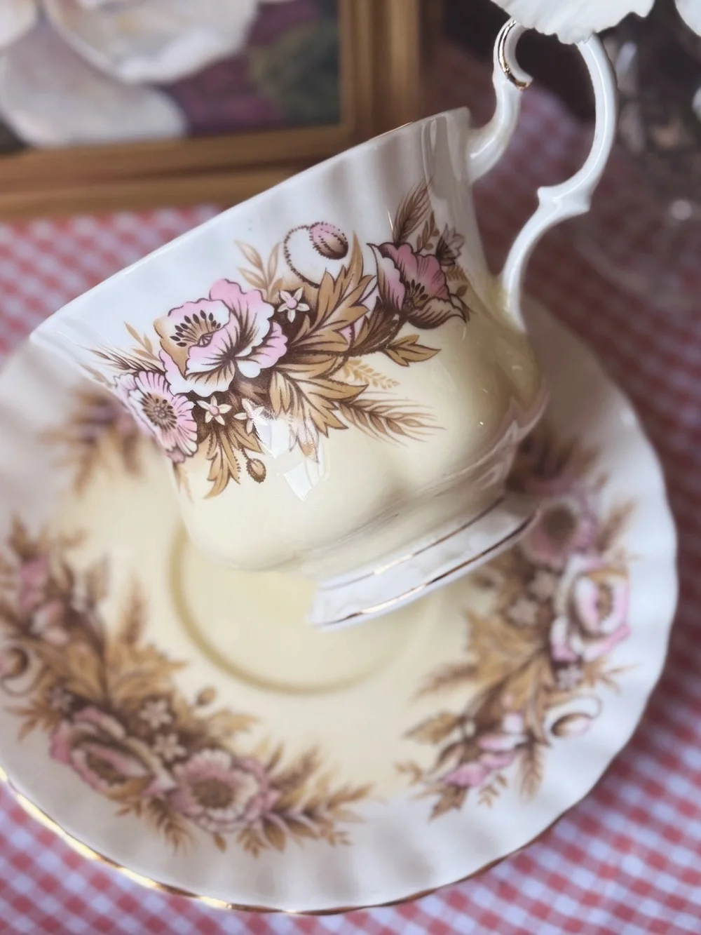 Royal Albert Cream and Pink Floral Teacup with Gold Trim